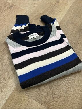 Nation LA Cotton Cashmere Yanni Knit Striped Sweater in Blush Vintage Stripe